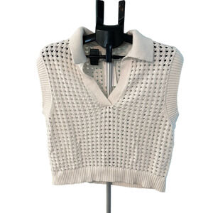 NWT VELVET WHITE CROCHET KNIT VEST WITH COLLAR